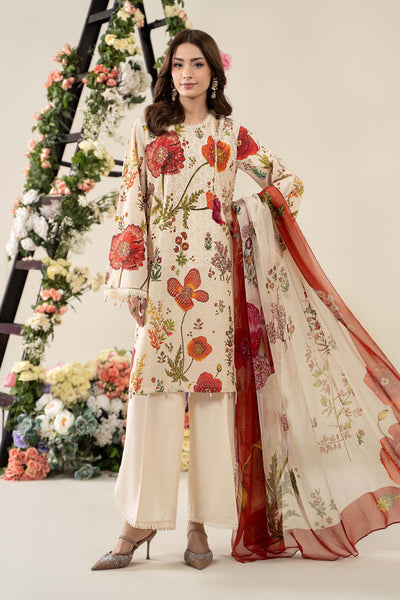 Off-White 3 Piece Embroidered & Printed Lawn Suit
