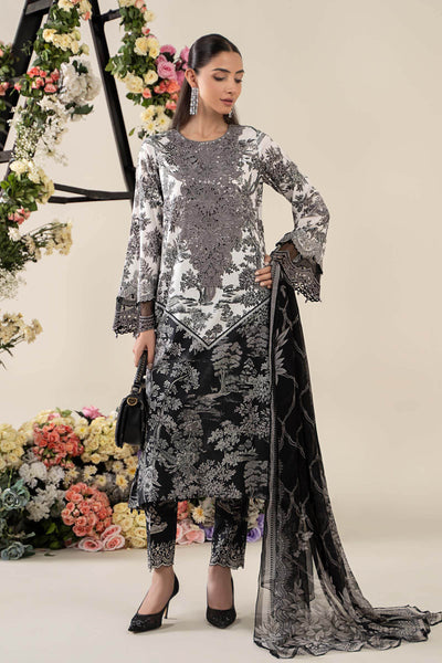 Off-White & Black 3-Pc Embroidered & Printed Lawn Suit