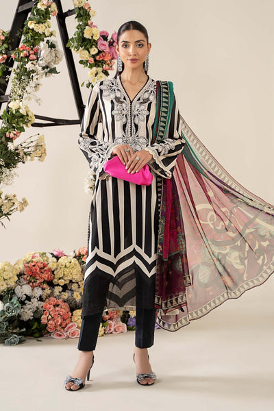 Black & White 3-Pc Embroidered & Printed Lawn Suit