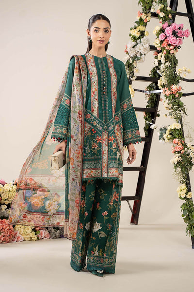 Teal 3 Piece Embroidered & Printed Lawn Suit