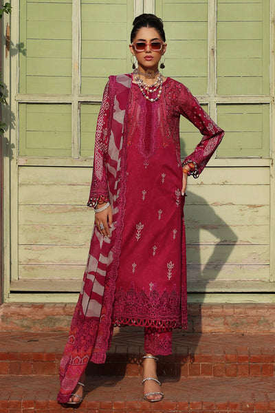 Red Printed Lawn Suit With Embroidered Chiffon Dupatta