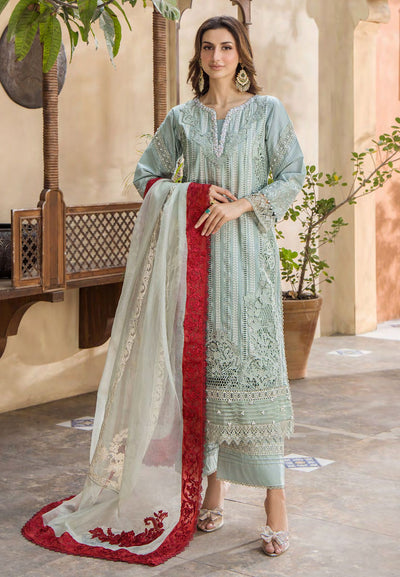 Mint Green Embroidered Lawn 3-Pc Suit With Rajjonet Dupatta