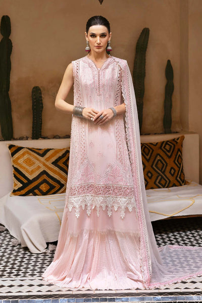 Beige Embroidered Paper Cotton 3Pc Suit With Organza Dupatta