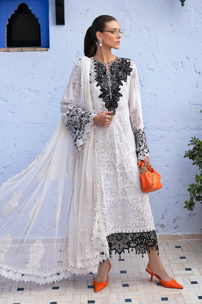 Off White Embroidered Paper Cotton 3Pc Suit With Organza Dupatta