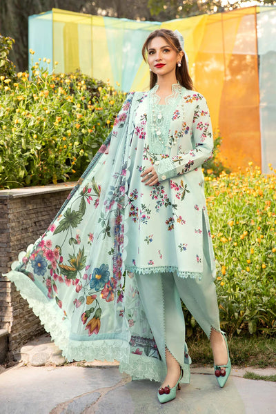Blue Digital Printed 3-Piece Suit With Chiffon Dupatta