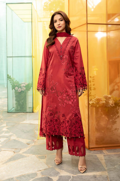  Red Digital Printed 3-Piece Suit With Chiffon Dupatta