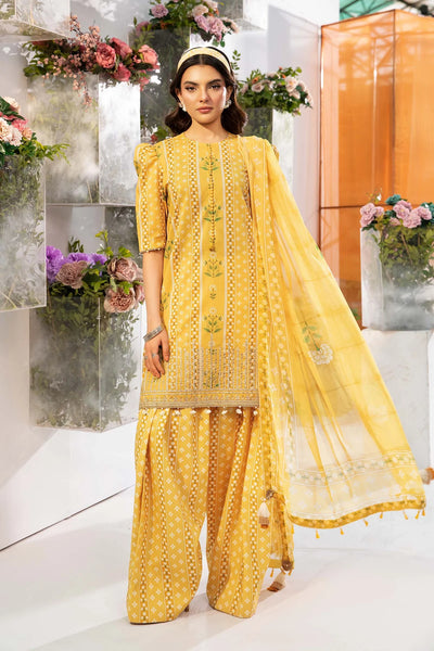 Yellow Digital Printed 3-Piece Suit With Chiffon Dupatta