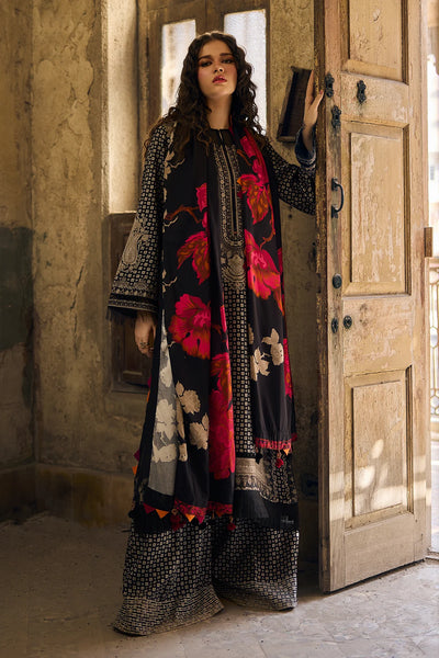 Black 3 Piece Printed Linen Suit For Women