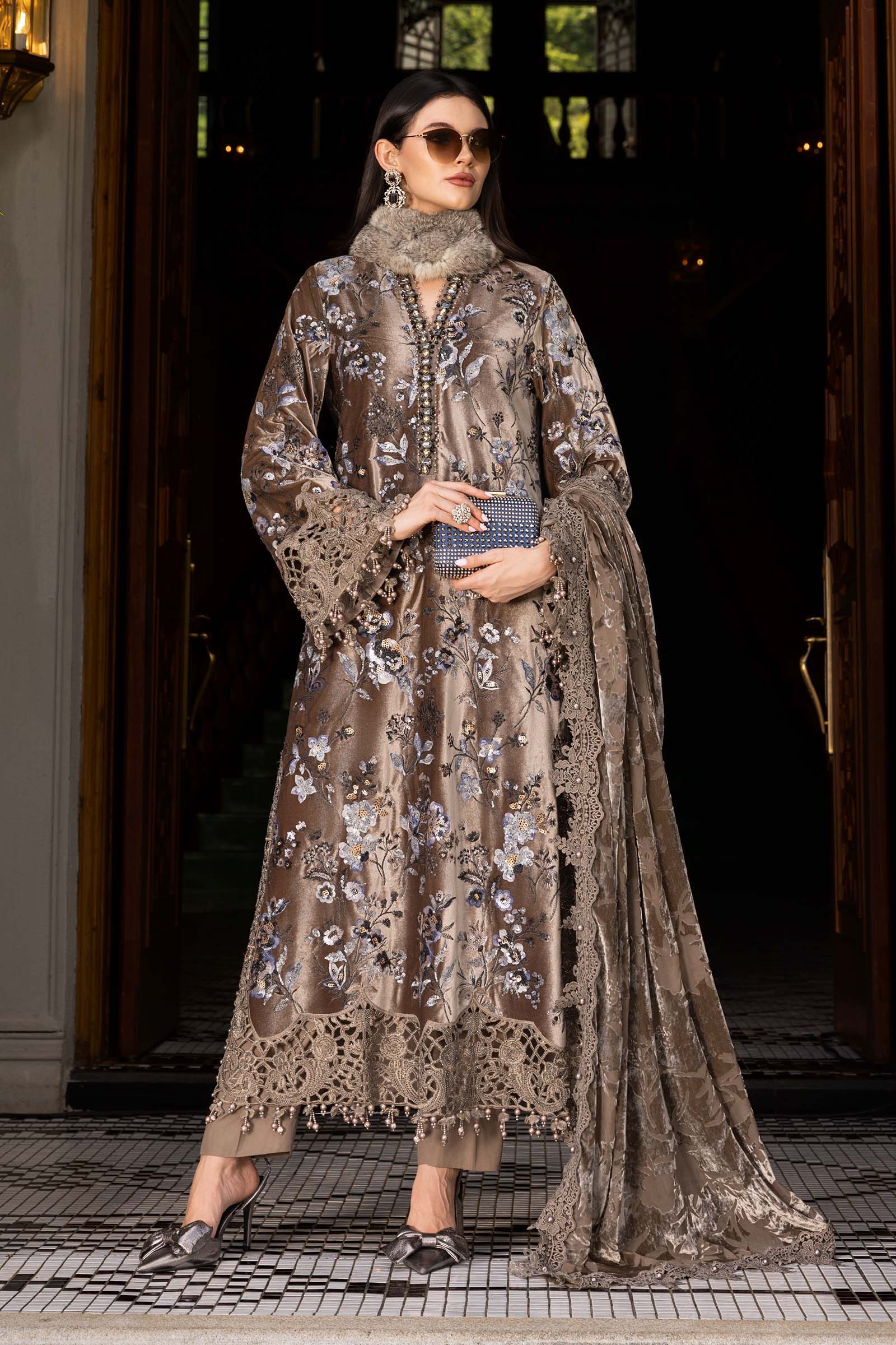 Shop MARIA B Winter Suit 2025 WL 1305 | Coffee Winter Suit for Women | Tayaba