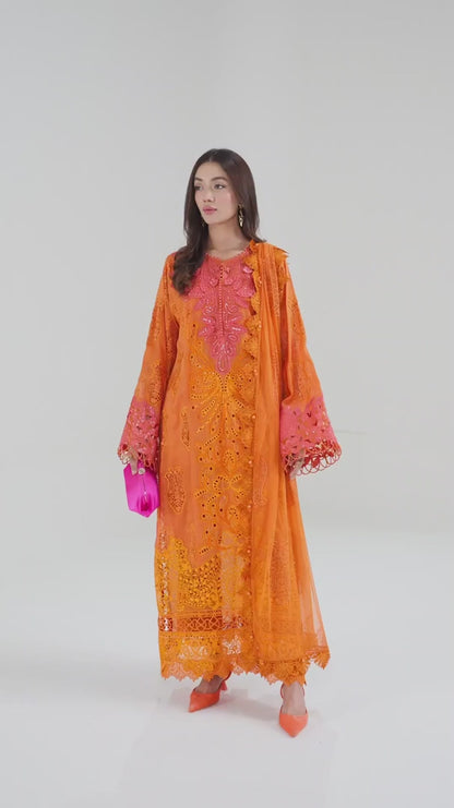 3 Piece Embroidered Paper Cotton Suit | D-2505-B