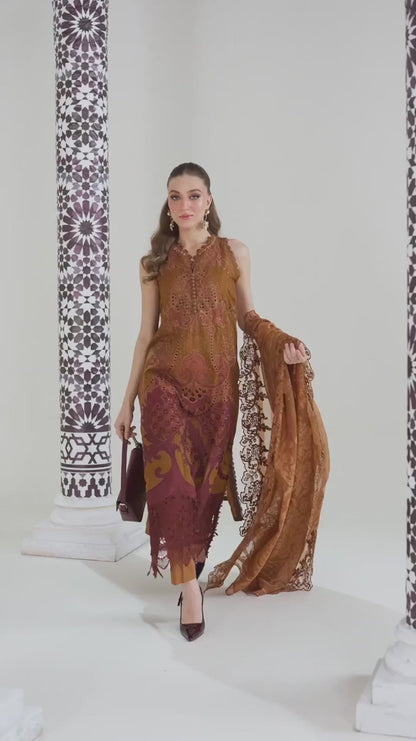 3 Piece Embroidered Paper Cotton Suit | D-2501-B